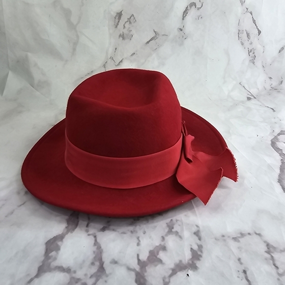 Sonnie San Francisco Hat Red Women Small Wool Wide Brim Fedora Packable Ribbon - Picture 3 of 8